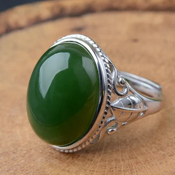 Пръстени от естествен зелен нефрит пръстен от яспис с възможност за промяна на размера с пръстен от сребро 925 проба за жени, пръстени от jadeite бижута от нефрит пръстен проба 925