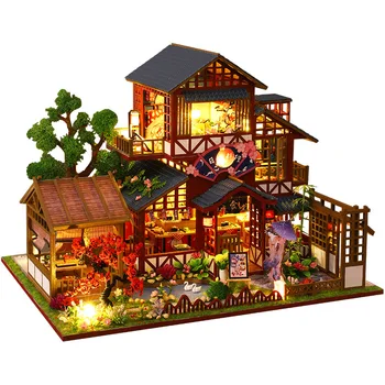 Нови DIY Дървени Куклени Къщи Миниатюрни Строителни Комплекти Японската Кухня Casa Куклена Къща С Мебели за Вила, Играчки за Възрастни Подаръци